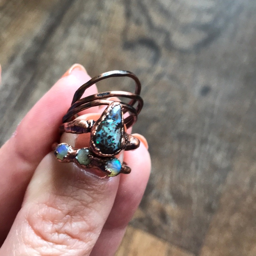 Copper and opal ring set